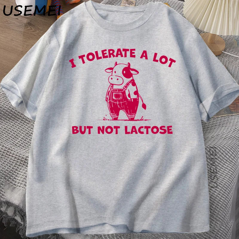 Lactose Intolerant — Cute Cow Y2K Humor Meme Graphic Tee - Neon Districts