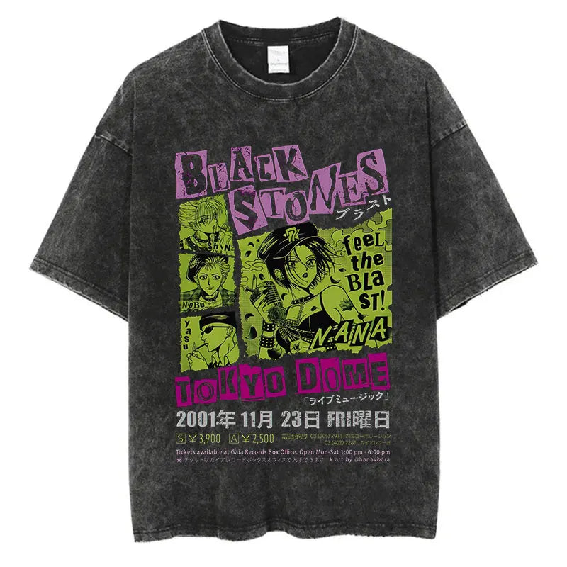 Nana Osaki Vintage Washed Tee – Harajuku Anime Retro Shirt