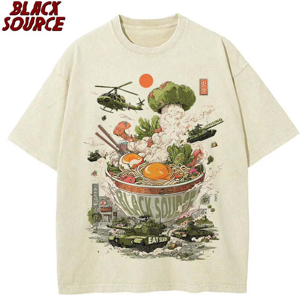 Cat Eating Ramen — Vintage Japanese Noodles Graphic Tee - Neon Districts