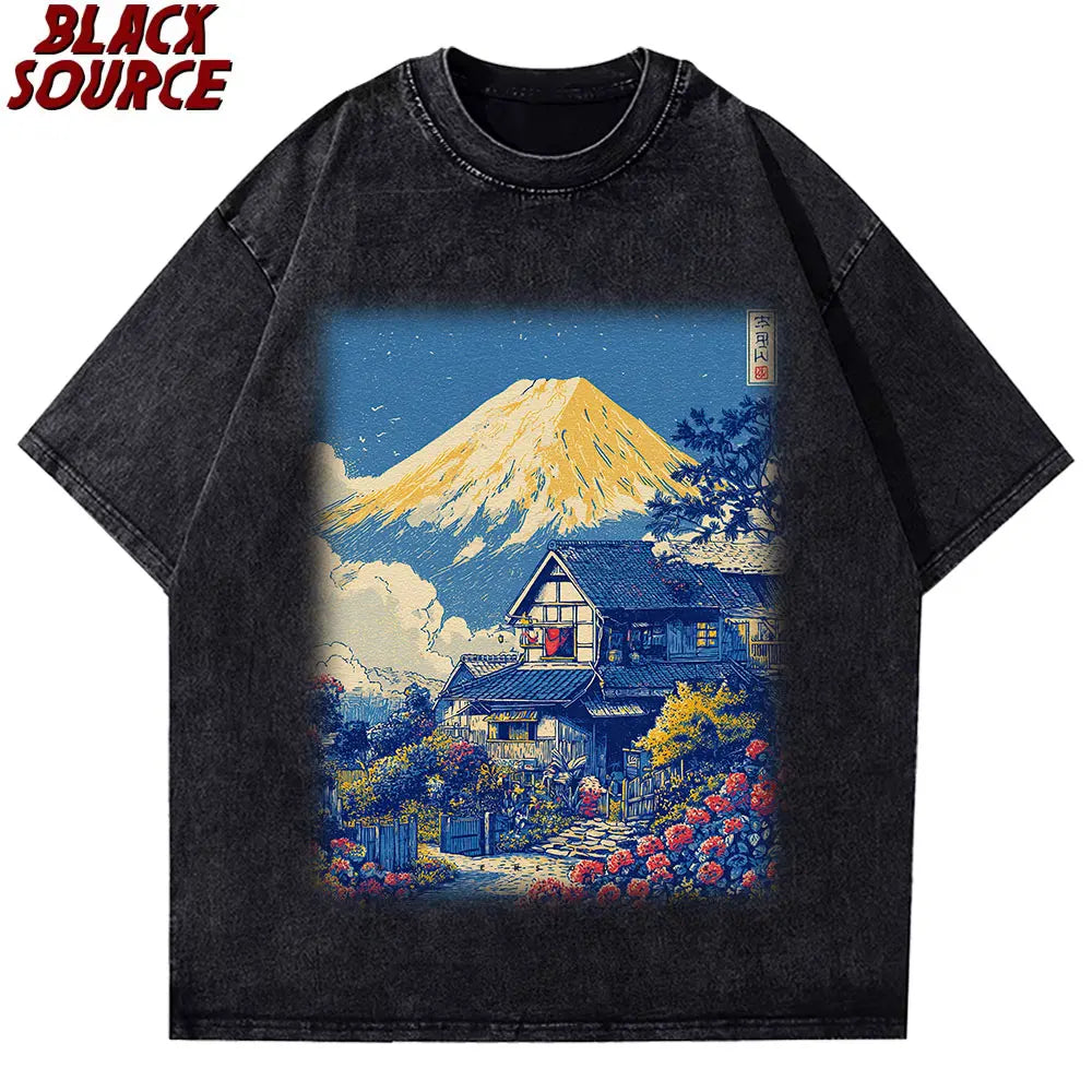Tokyo Sakura Mount Fuji — Business Card Hip Hop Graphic Tee - Neon Districts