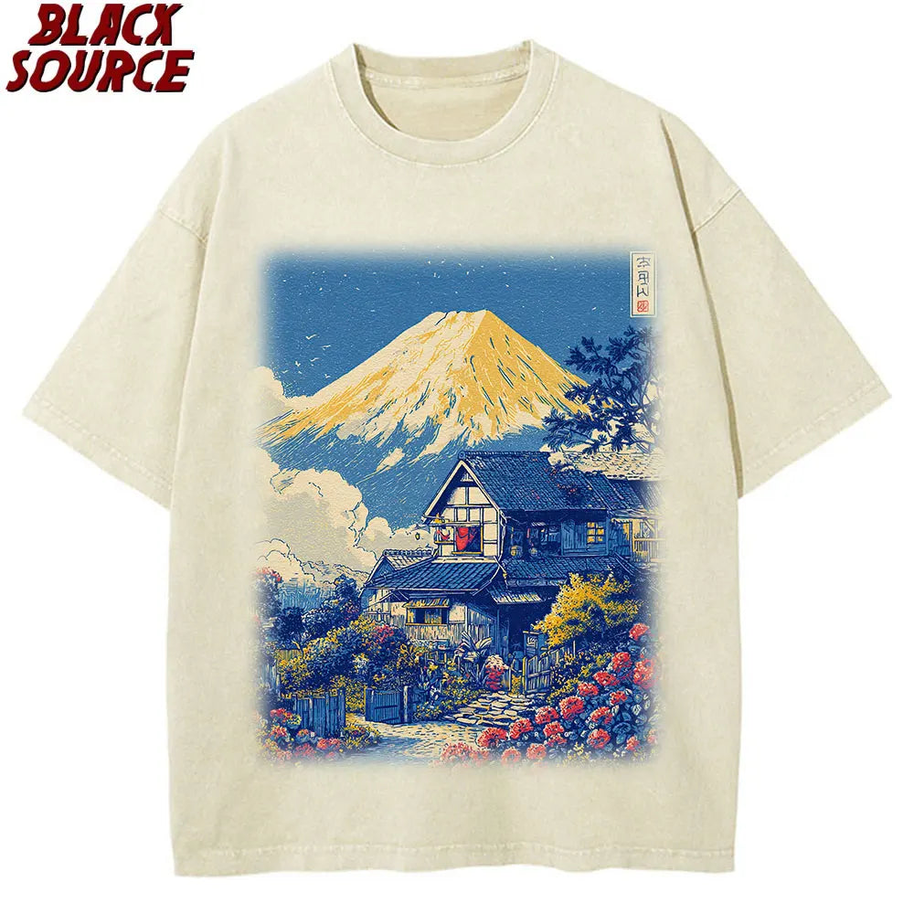 Tokyo Sakura Mount Fuji — Business Card Hip Hop Graphic Tee - Neon Districts