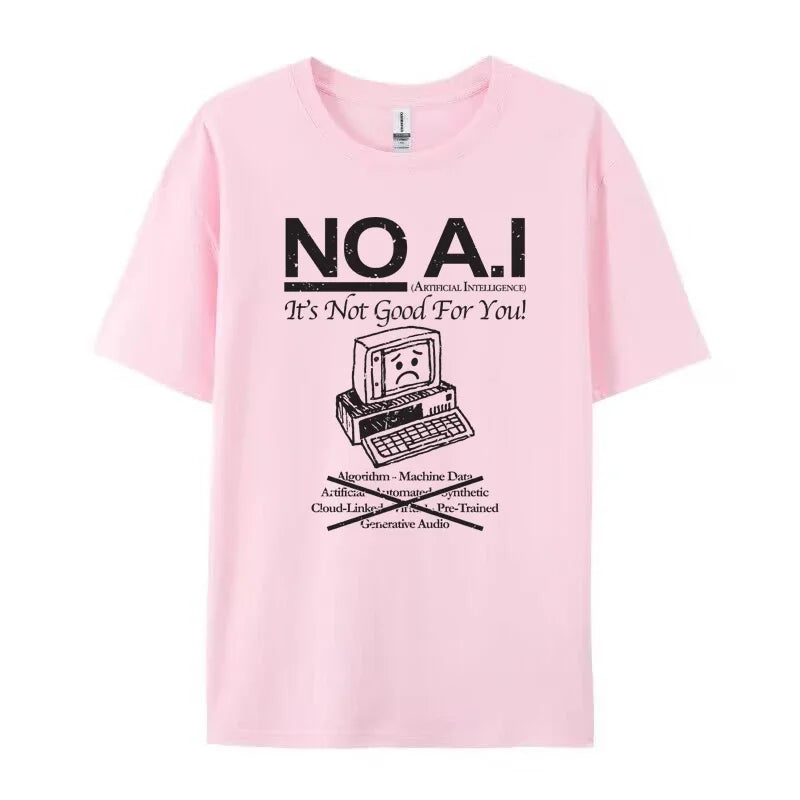 No AI — 90s Retro Anti-AI Hippie Oversized Streetwear Tee - Neon Districts