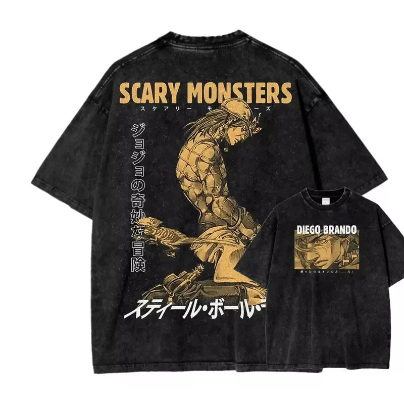 Gyro Zeppeli — JoJo Vintage Washed Oversized Anime Streetwear Tee - Neon Districts