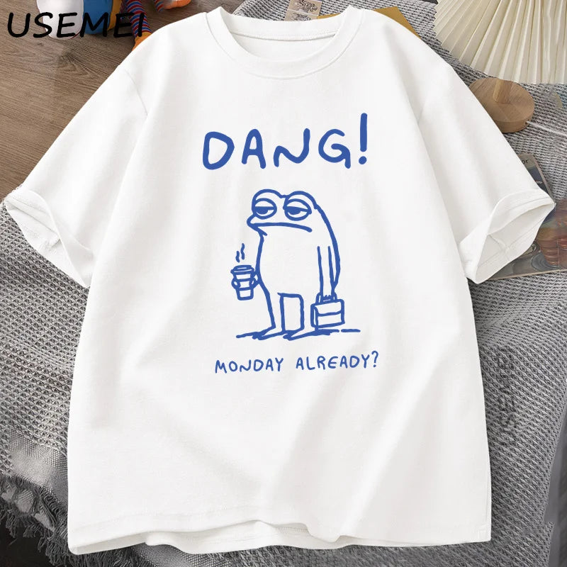 Dang, Monday Already — Cottagecore Frog Meme Graphic Tee - Neon Districts