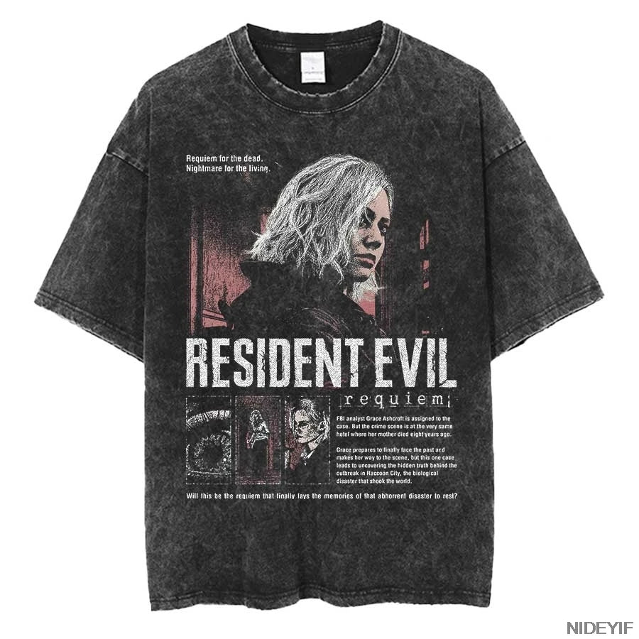 Resident Evil Leon Kennedy Vintage Oversized Tee – Biohazard Print