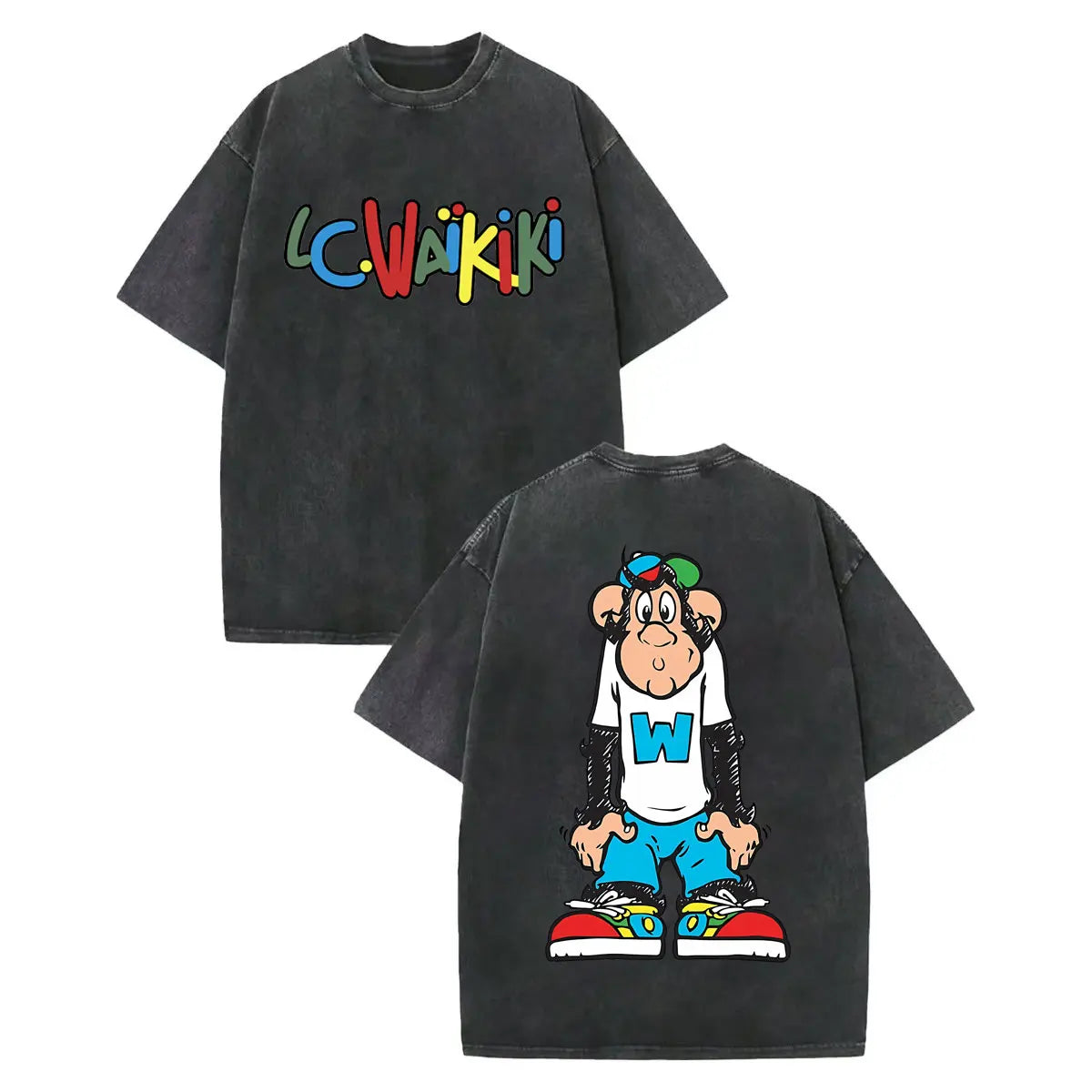 LC Waikiki Monkey — Vintage Washed Y2K Summer Graphic Tee - Neon Districts