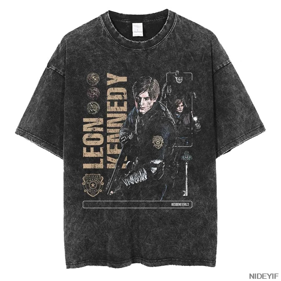 Resident Evil Leon Kennedy Vintage Oversized Tee – Biohazard Print