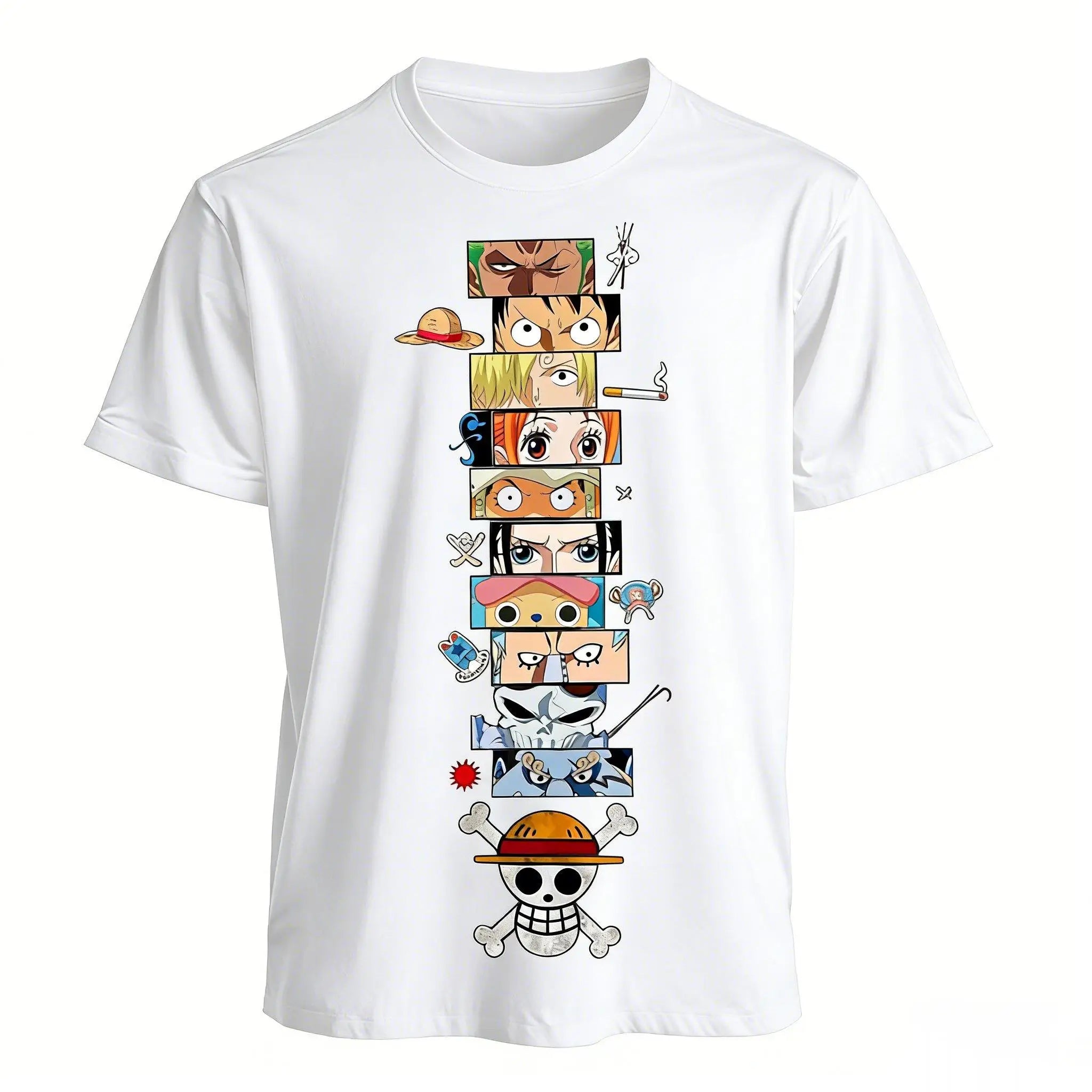One Piece Graphic Tee – Luffy, Zoro & Ace Harajuku Print
