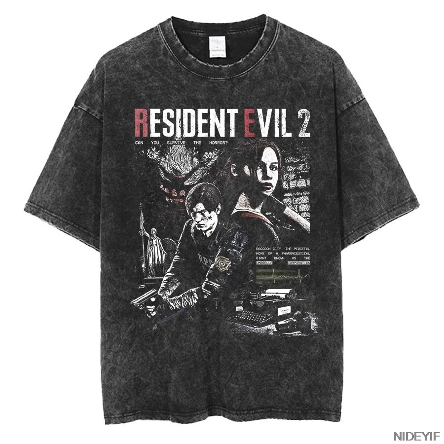 Resident Evil Leon Kennedy Vintage Oversized Tee – Biohazard Print