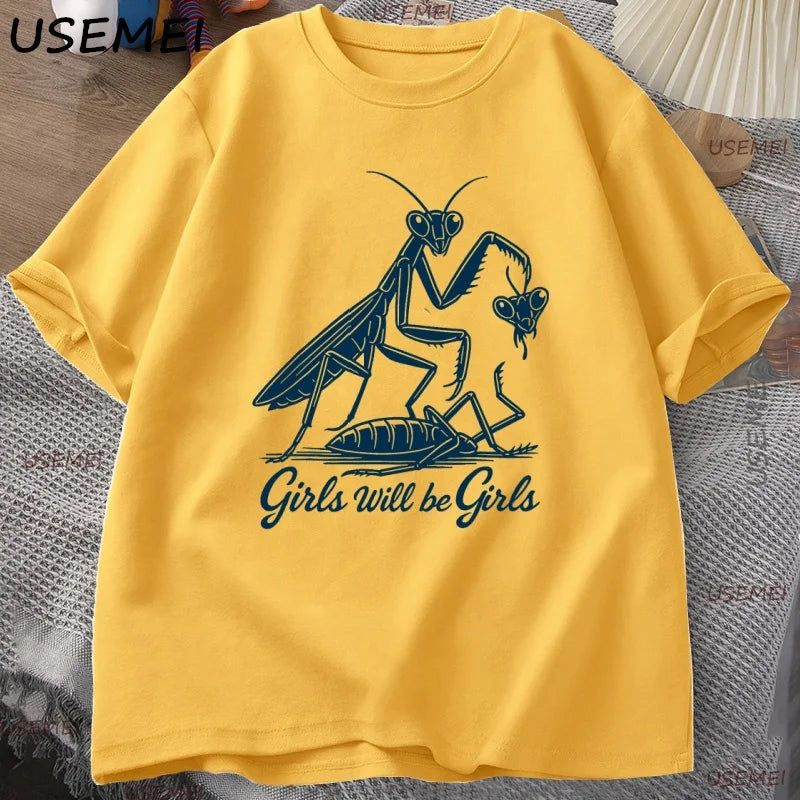 Girls Will Be Girls — Praying Mantis Feminist Graphic Tee - Neon Districts