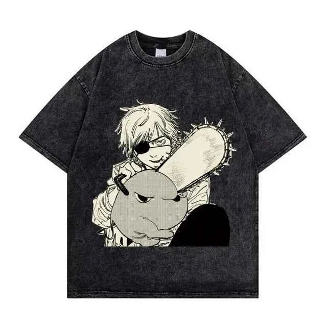 Chainsaw Man Retro Washed Hip-Hop Tee