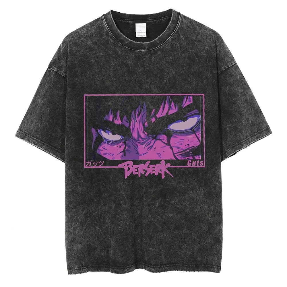 Retro Anime Pattern Hip-Hop Tee – Harajuku Washed Cotton