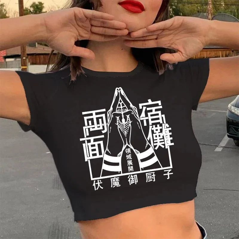 Jujutsu Kaisen Crop Top – Gojo Satoru & Itadori Gothic Tee