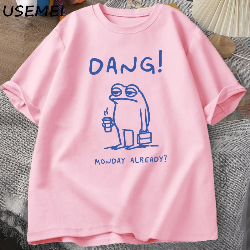 Dang, Monday Already — Cottagecore Frog Meme Graphic Tee - Neon Districts