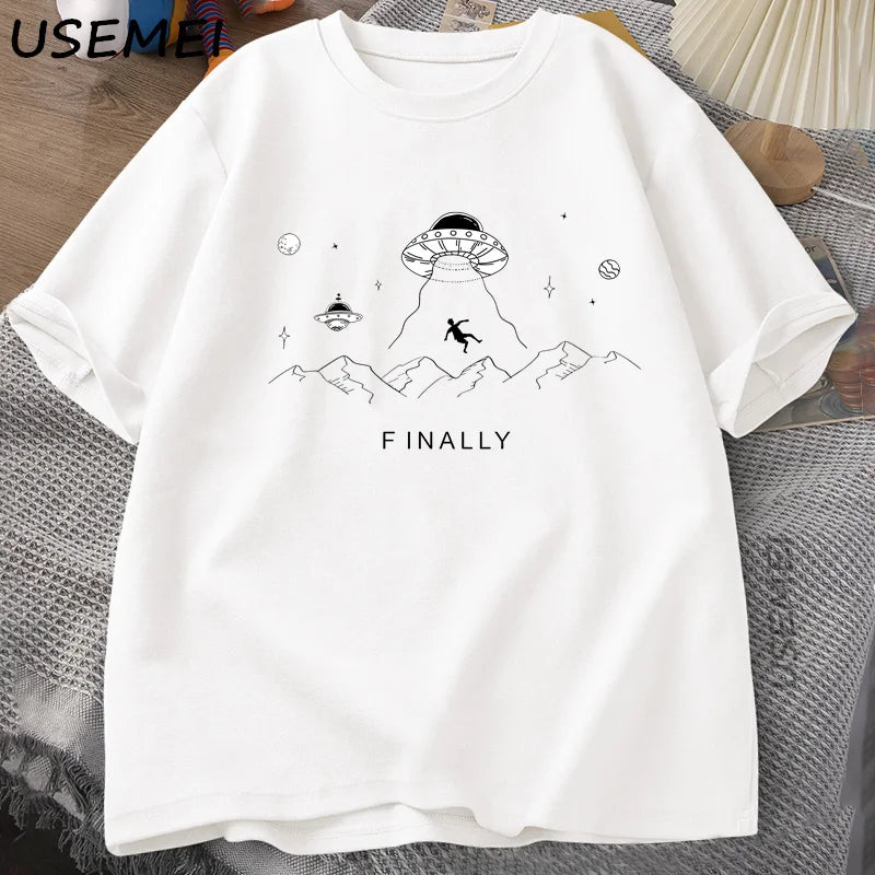 Alien Abduction Finally — UFO Humor Harajuku Oversized Graphic Tee - Neon Districts