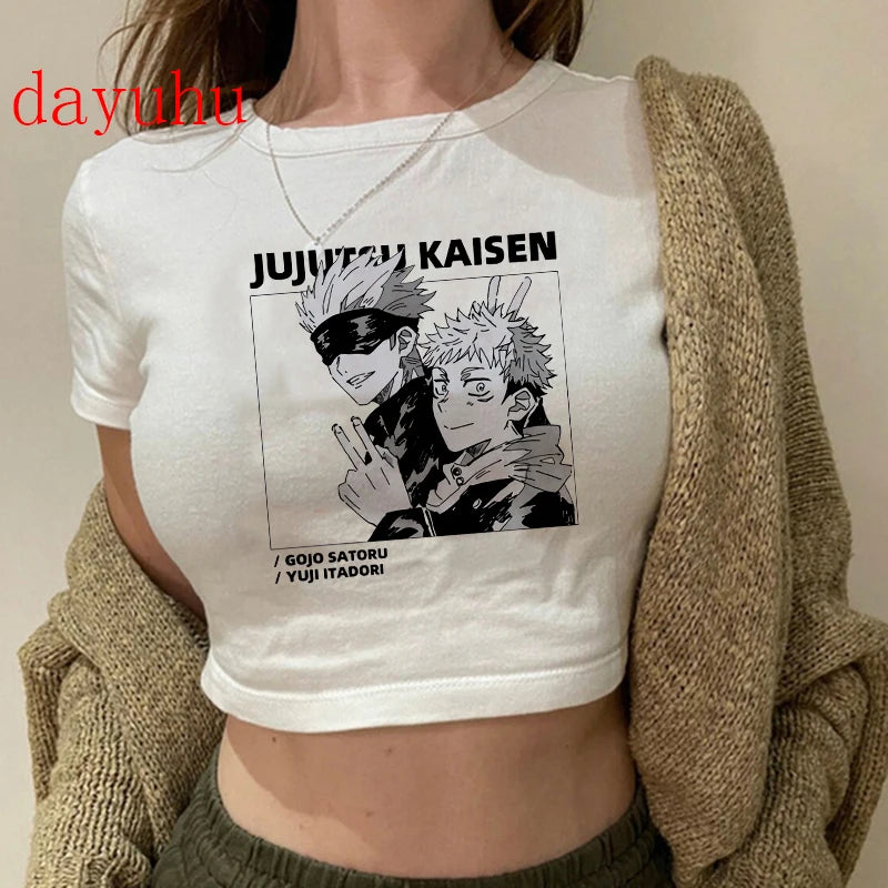 Jujutsu Kaisen Hip-Hop Crop Top – Y2K Gojo & Itadori Tee