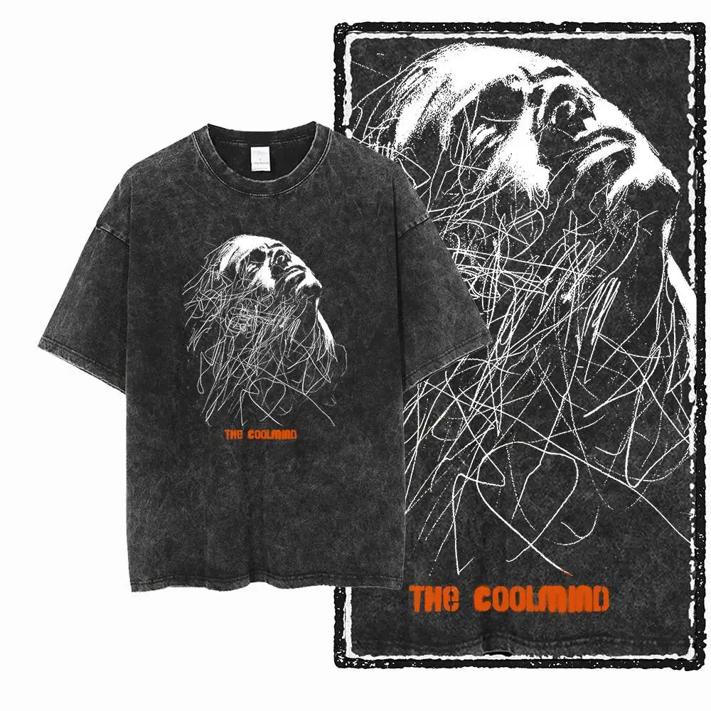 G12 Acid Washed Black Streetwear Tee – Oversized Vintage O-Neck