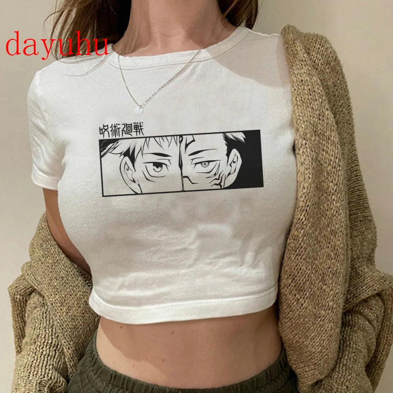 Jujutsu Kaisen Hip-Hop Crop Top – Y2K Gojo & Itadori Tee