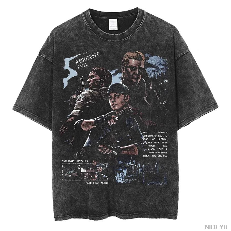 Resident Evil Leon Kennedy Vintage Oversized Tee – Biohazard Print