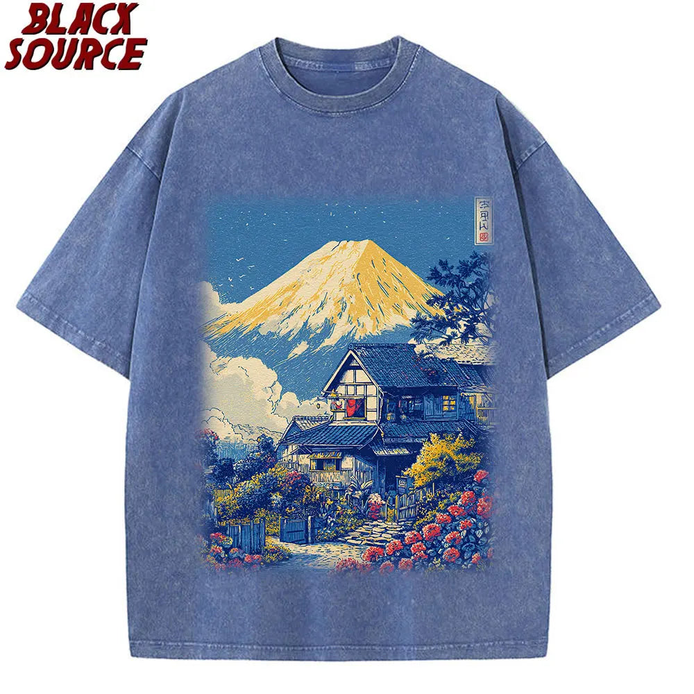 Tokyo Sakura Mount Fuji — Business Card Hip Hop Graphic Tee - Neon Districts