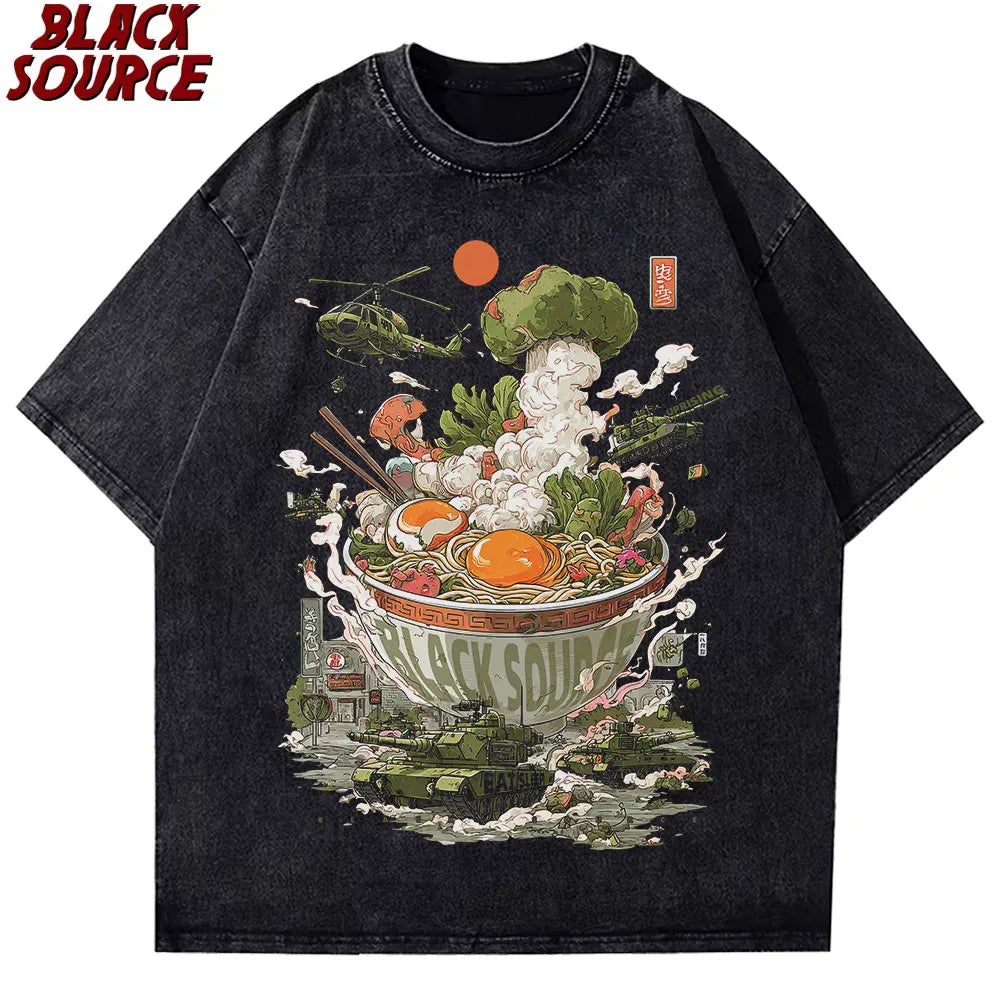 Cat Eating Ramen — Vintage Japanese Noodles Graphic Tee - Neon Districts