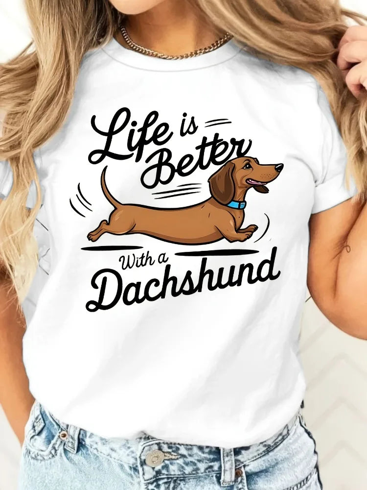 Dachshund Pattern Y2K Plus Size Tee - Neon Districts