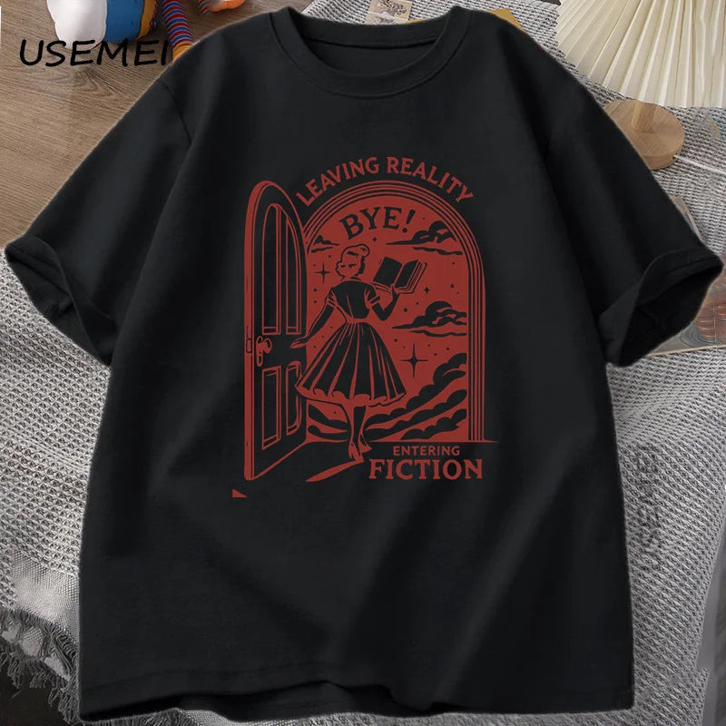 Leaving Reality, Entering Fiction — Bookish Vintage Graphic Tee - Neon Districts