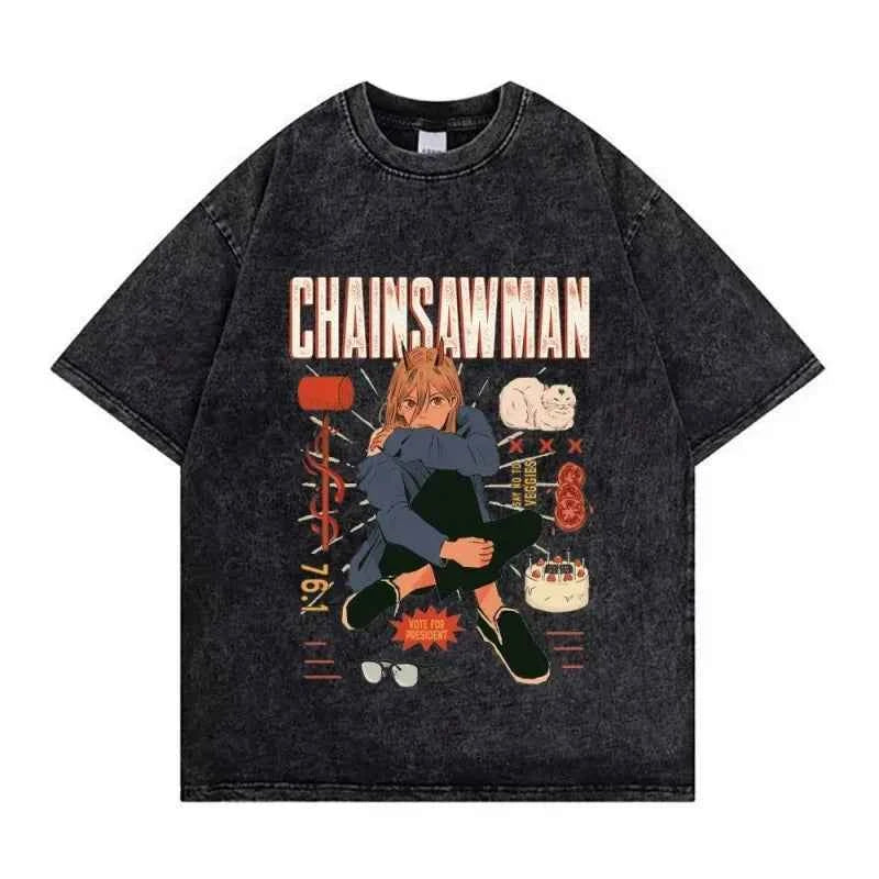 Chainsaw Man Retro Washed Hip-Hop Tee