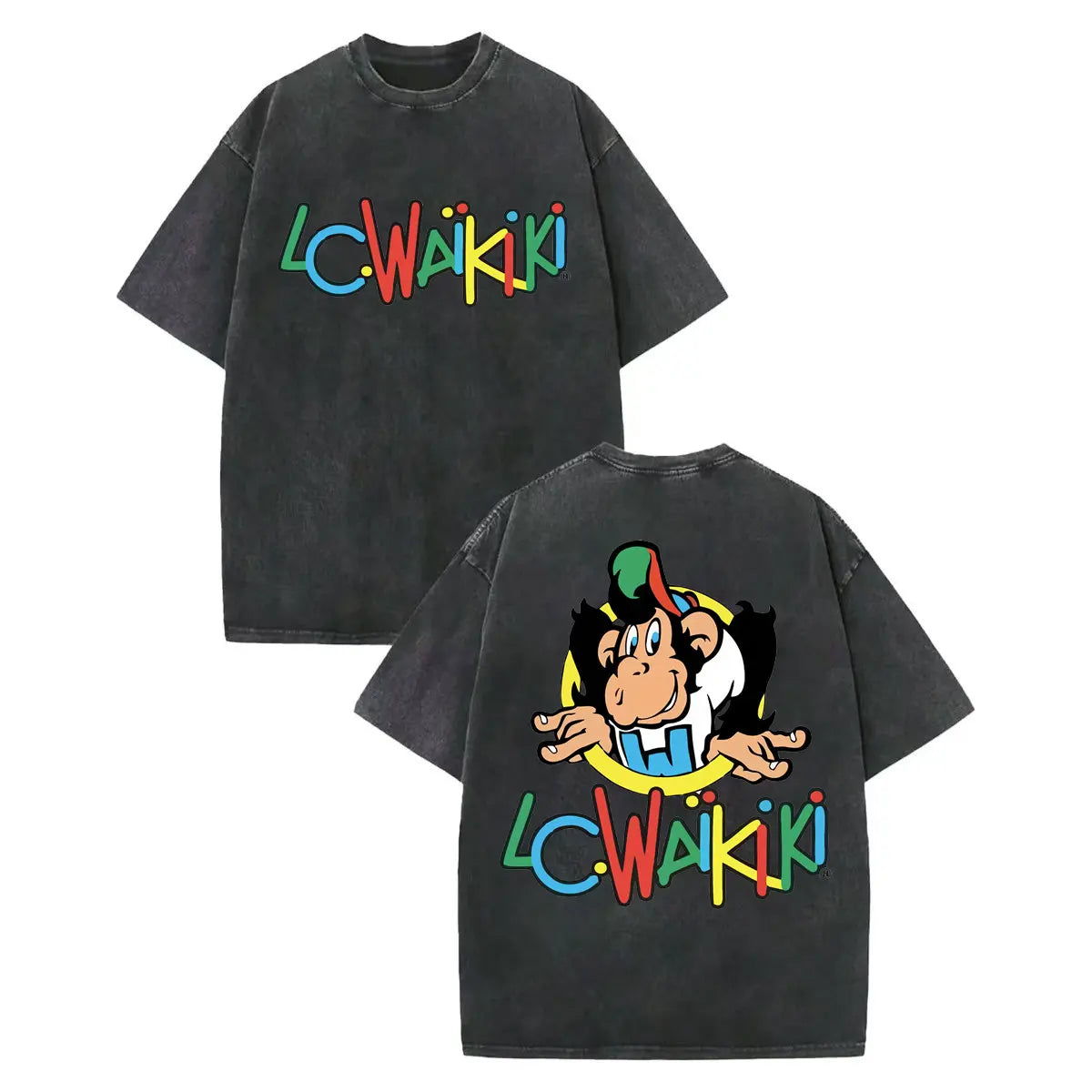 LC Waikiki Monkey — Vintage Washed Y2K Summer Graphic Tee - Neon Districts