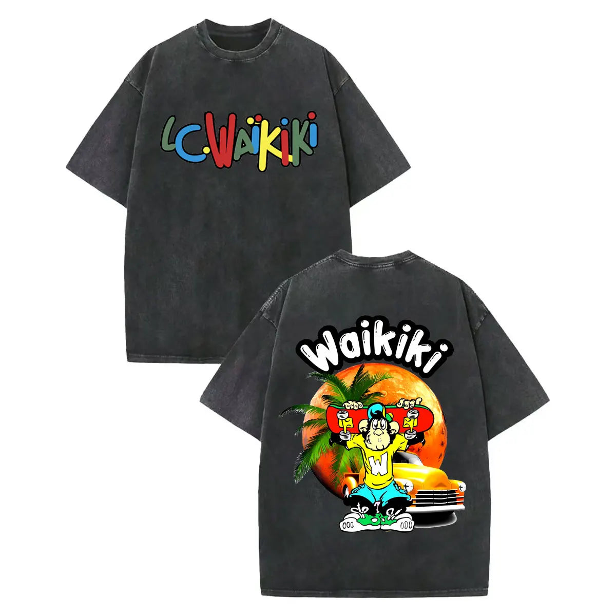 LC Waikiki Monkey — Vintage Washed Y2K Summer Graphic Tee - Neon Districts