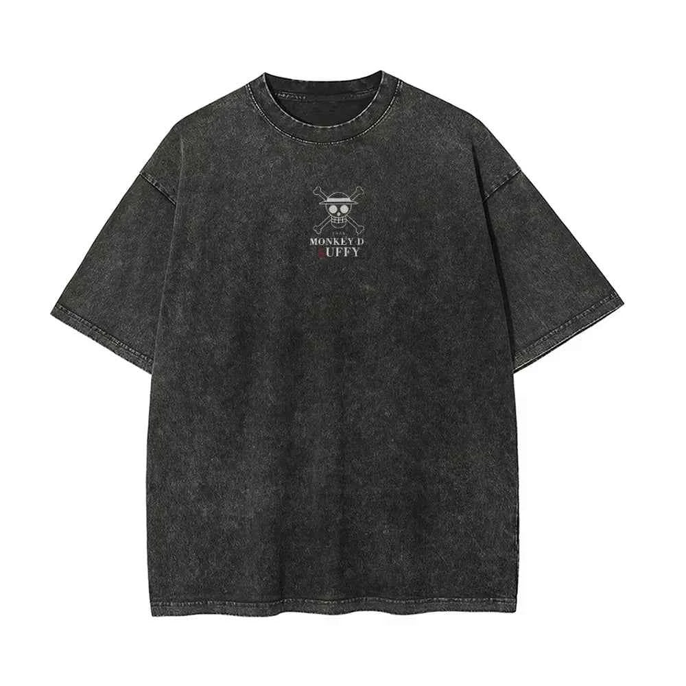 One Piece Luffy Acid Wash Tee – Smiling Pirate King Print