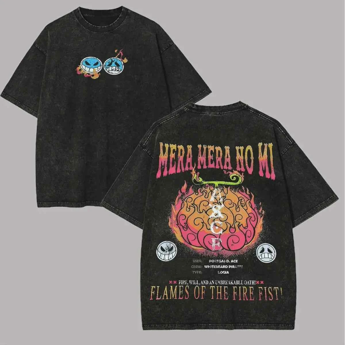 One Piece Vintage Wash Tee – Zoro, Luffy & Sanji Print