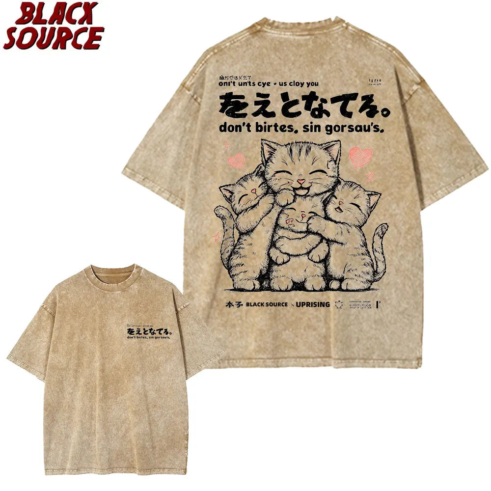 Japanese Kanji Cat — Oversized Korean Street Tee - Neon Districts