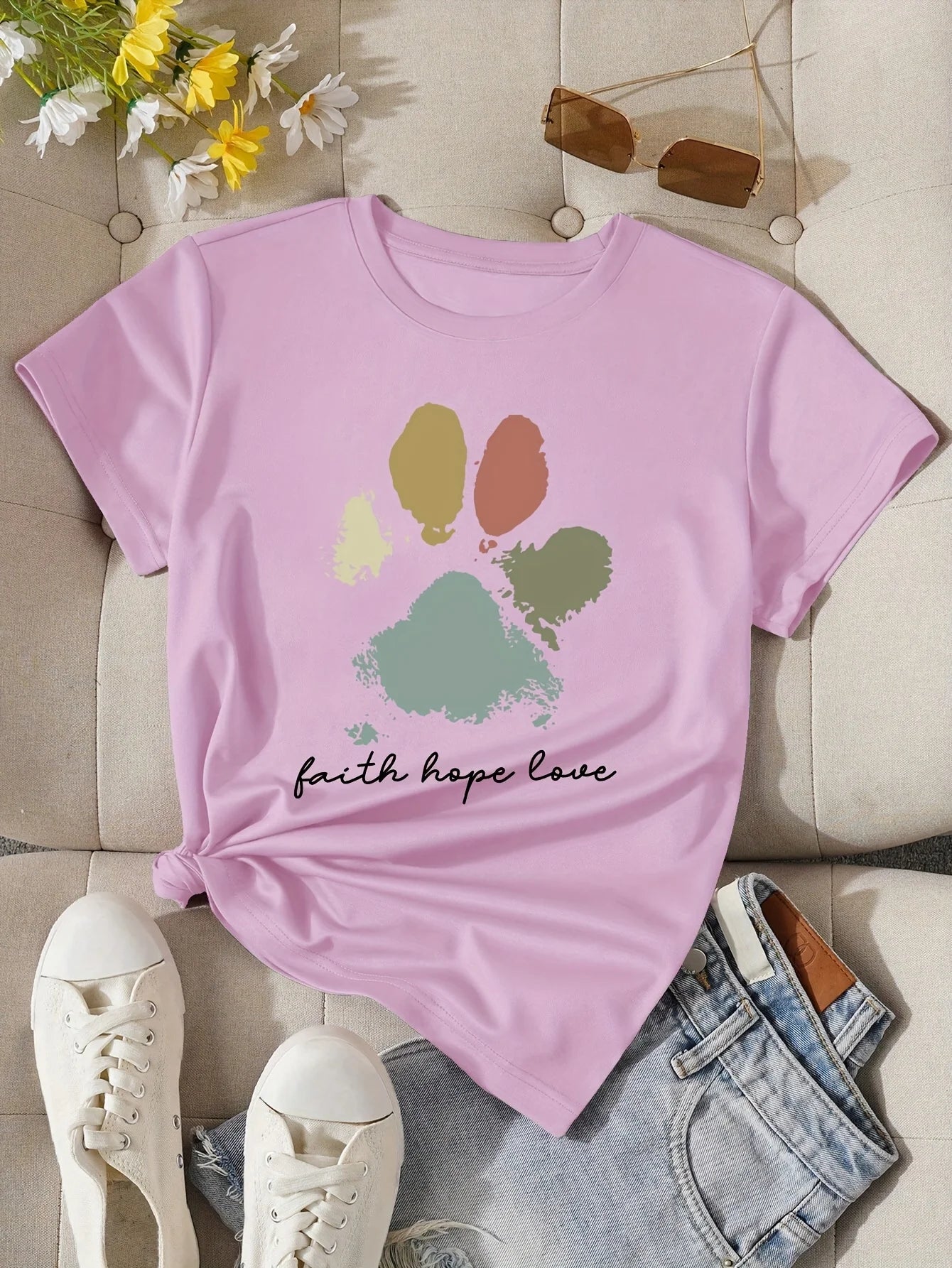 Faith Hope Love Paw Print Tee - Neon Districts