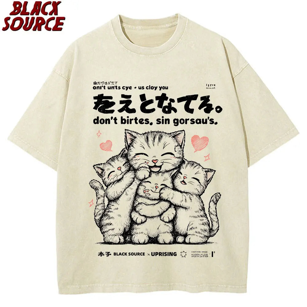 Japanese Kanji Cat — Oversized Korean Street Tee - Neon Districts