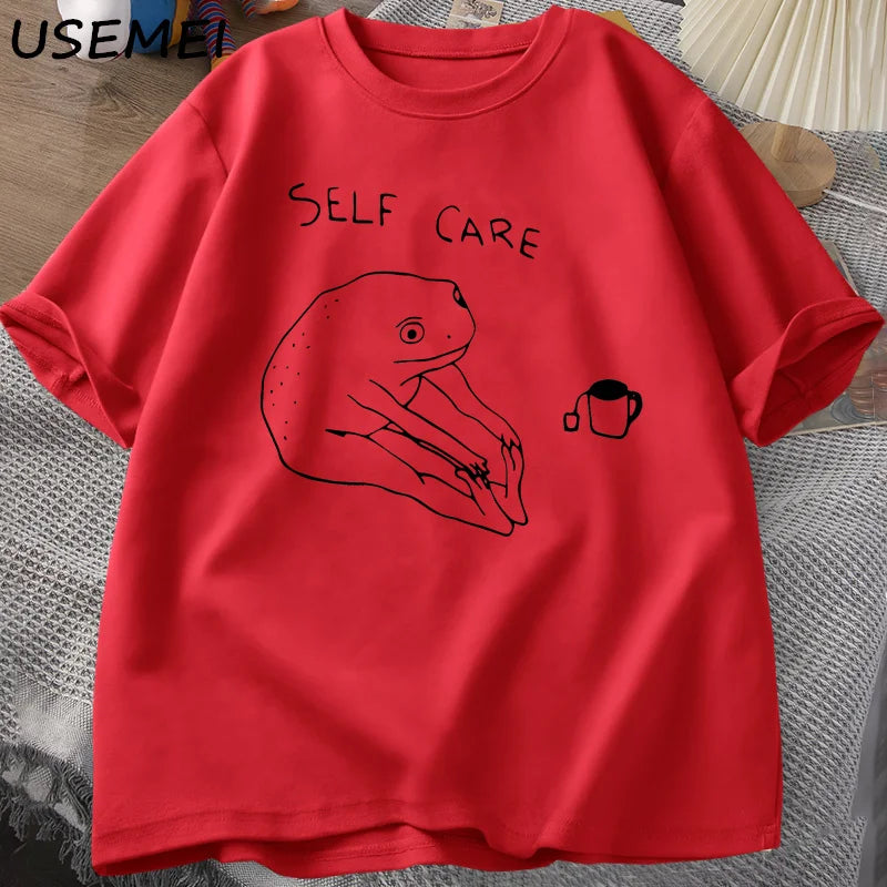 Frog Self Care — Retro Cottagecore Meme Graphic Tee - Neon Districts
