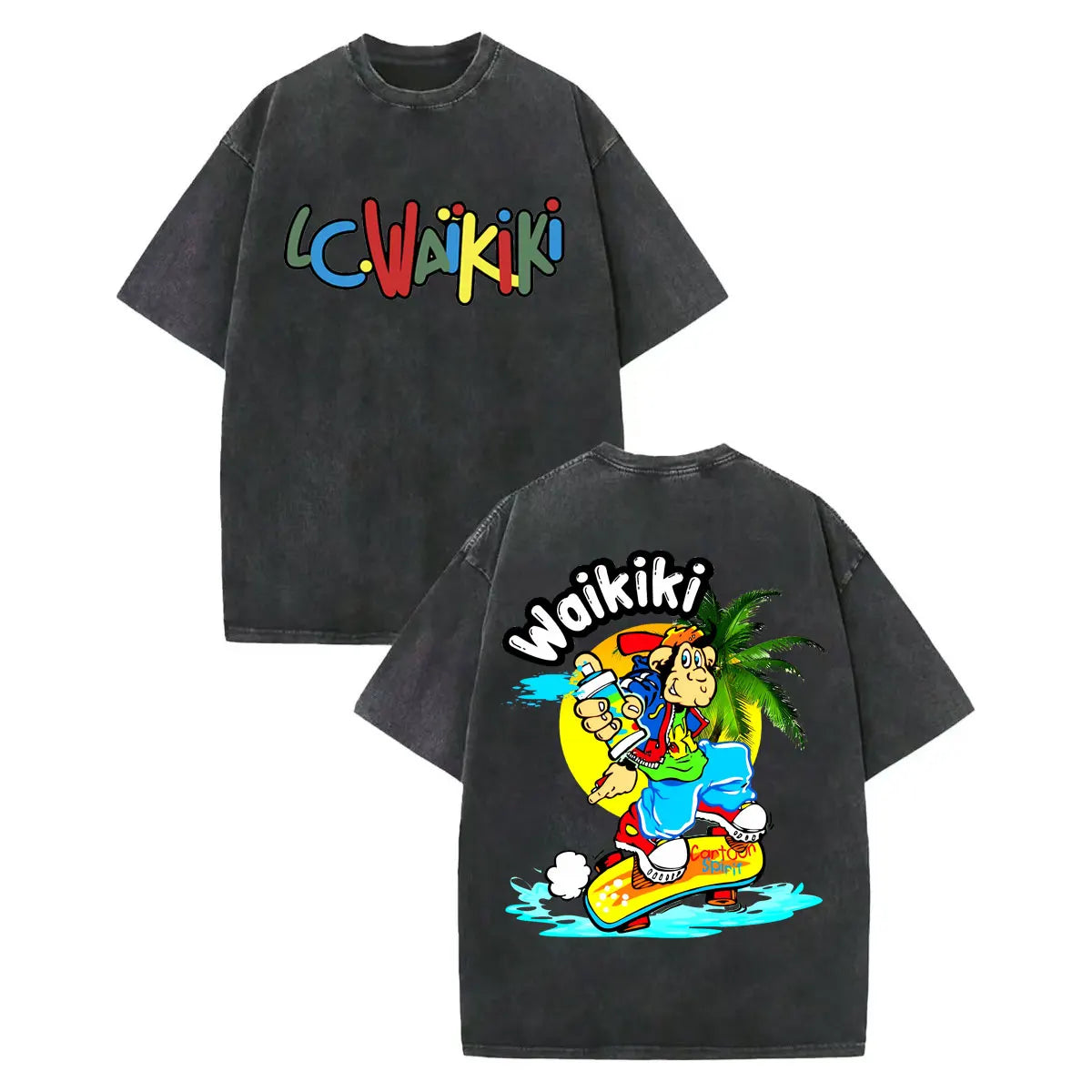 LC Waikiki Monkey — Vintage Washed Y2K Summer Graphic Tee - Neon Districts