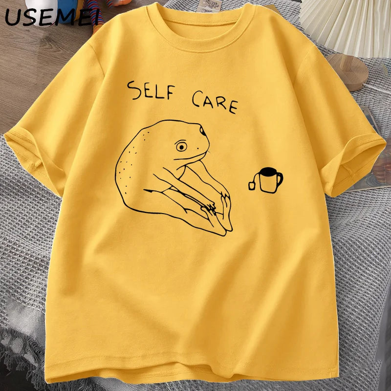 Frog Self Care — Retro Cottagecore Meme Graphic Tee - Neon Districts