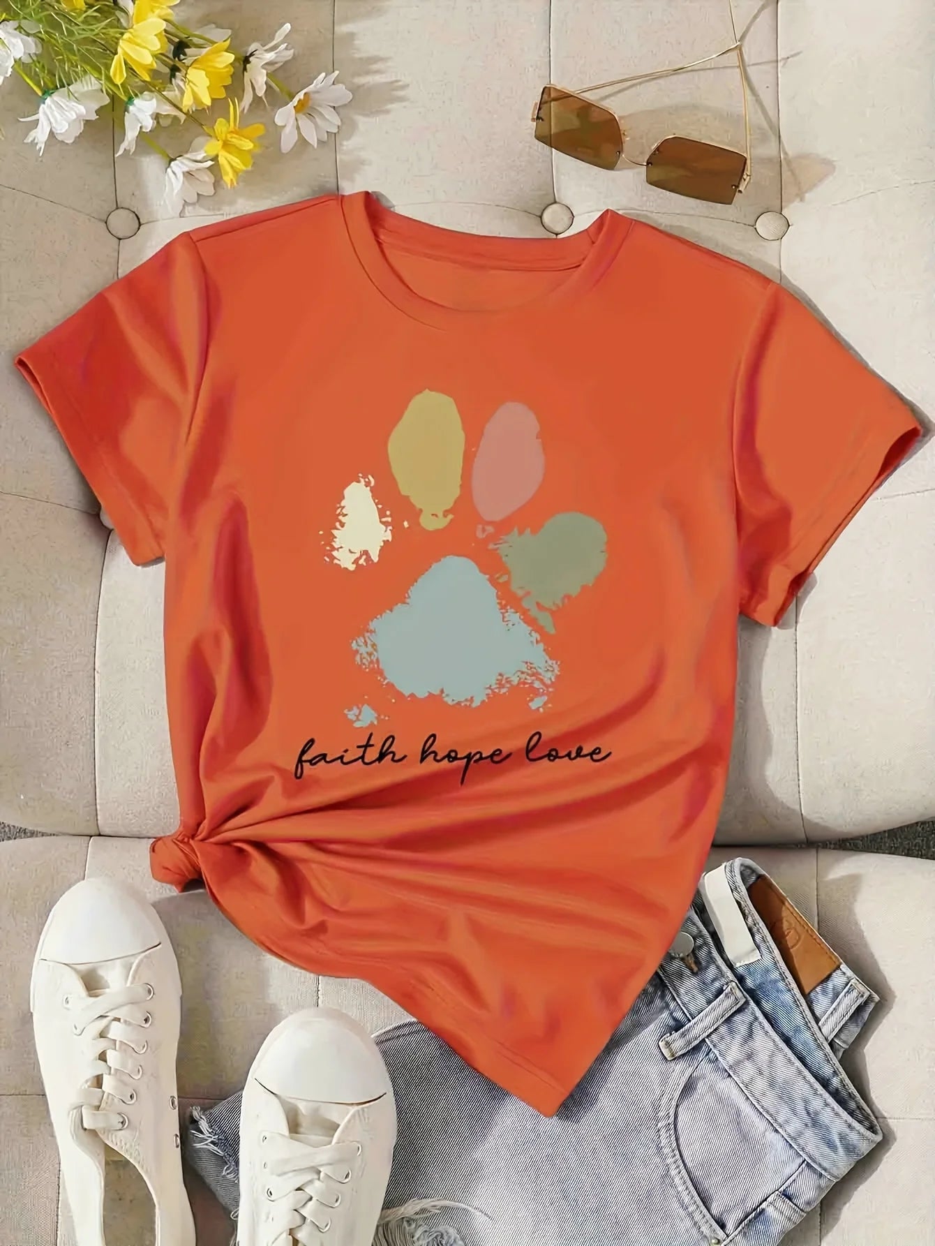 Faith Hope Love Paw Print Tee - Neon Districts