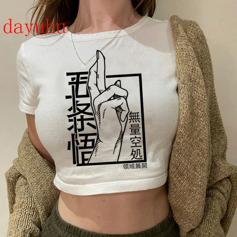 Jujutsu Kaisen Hip-Hop Crop Top – Y2K Gojo & Itadori Tee