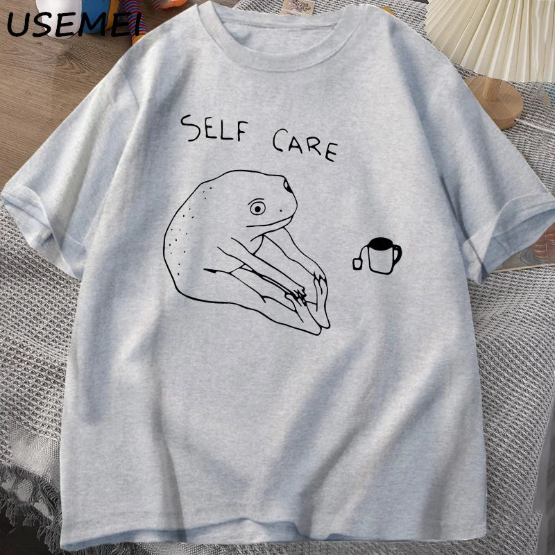 Frog Self Care — Retro Cottagecore Meme Graphic Tee - Neon Districts