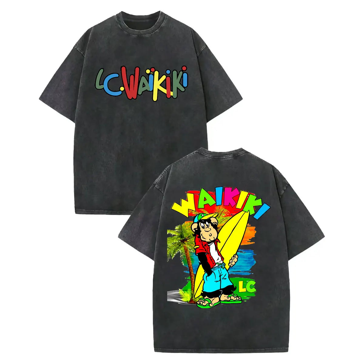 LC Waikiki Monkey — Vintage Washed Y2K Summer Graphic Tee - Neon Districts
