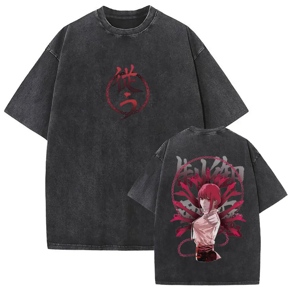 Chainsaw Man Denji & Pochita Vintage Tee – Washed Oversized Anime