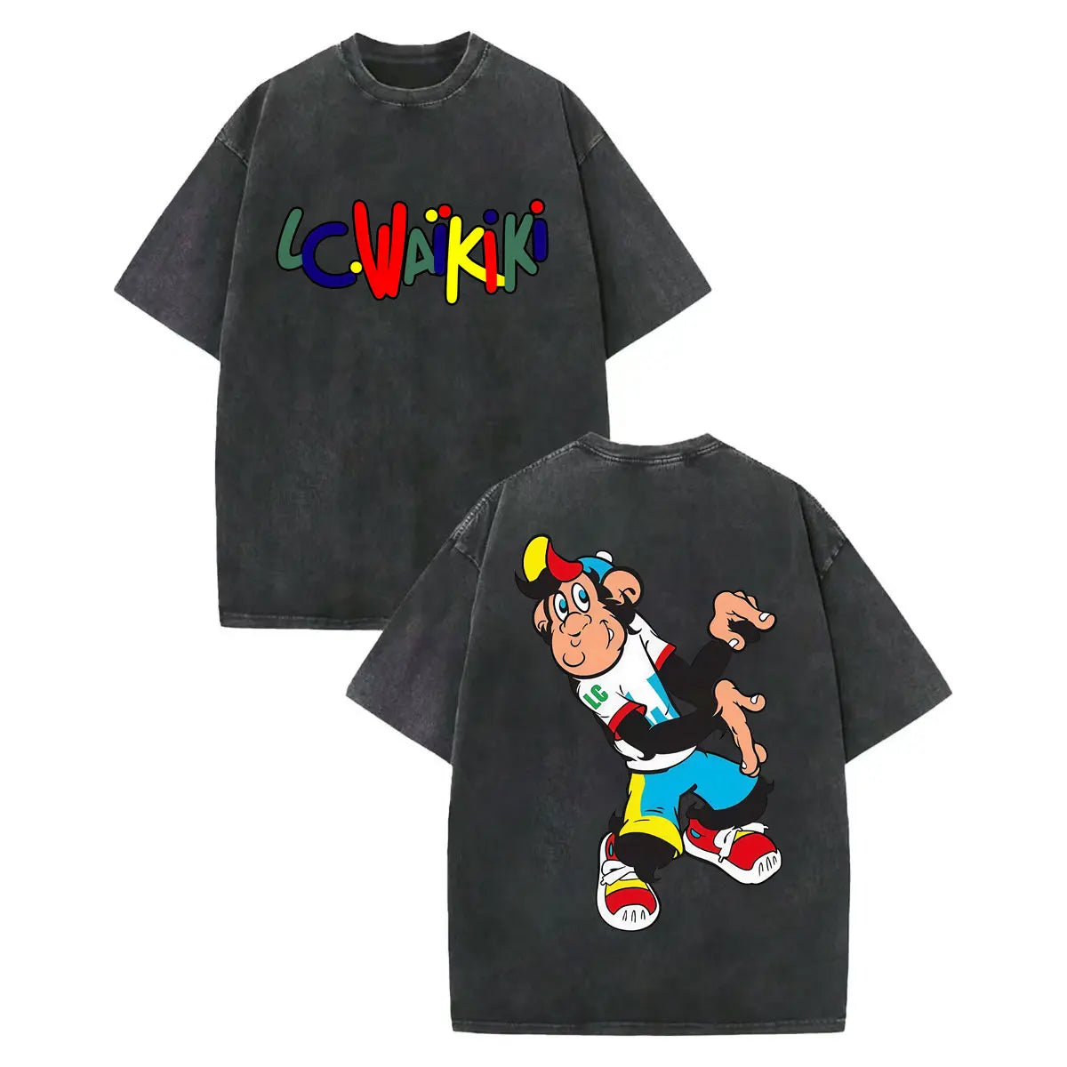 LC Waikiki Monkey — Vintage Washed Y2K Summer Graphic Tee - Neon Districts