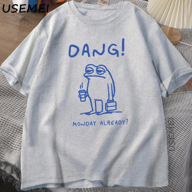 Dang, Monday Already — Cottagecore Frog Meme Graphic Tee - Neon Districts