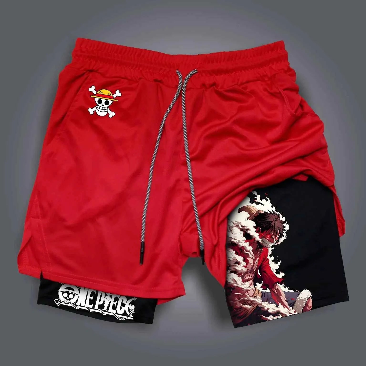 One Piece Luffy Print Shorts – Loose Sports Breathable Pants