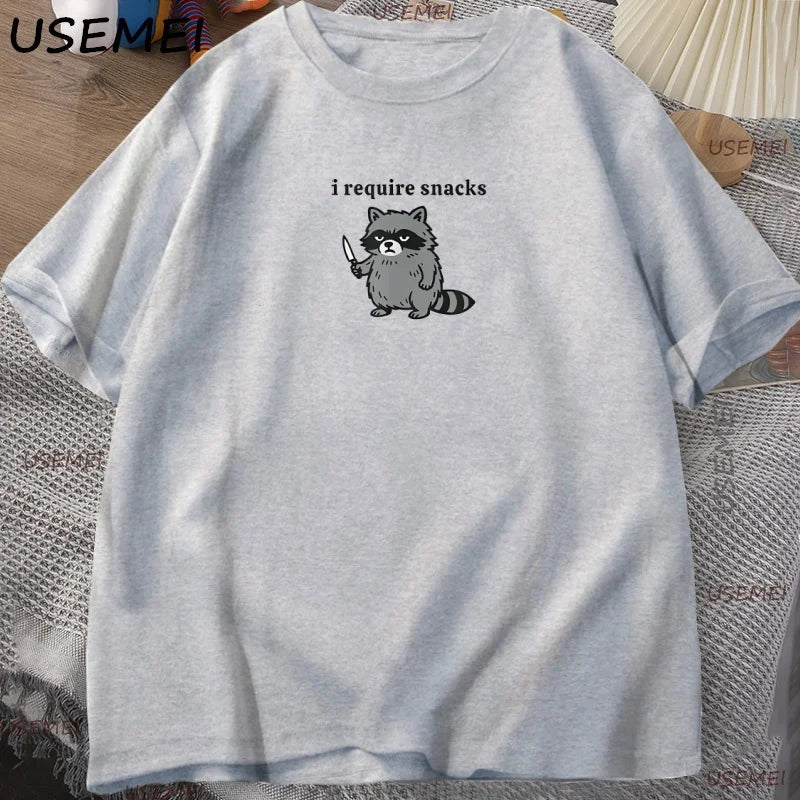 I Require Snacks — Raccoon Meme Graphic Tee - Neon Districts