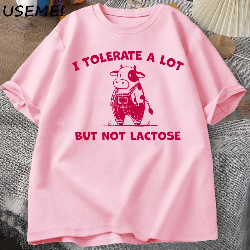 Lactose Intolerant — Cute Cow Y2K Humor Meme Graphic Tee - Neon Districts