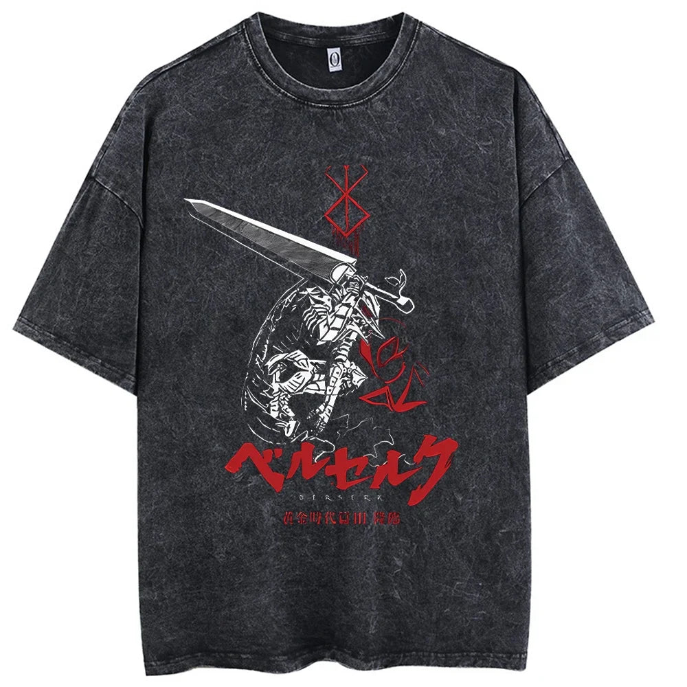 Retro Anime Pattern Hip-Hop Tee – Harajuku Washed Cotton