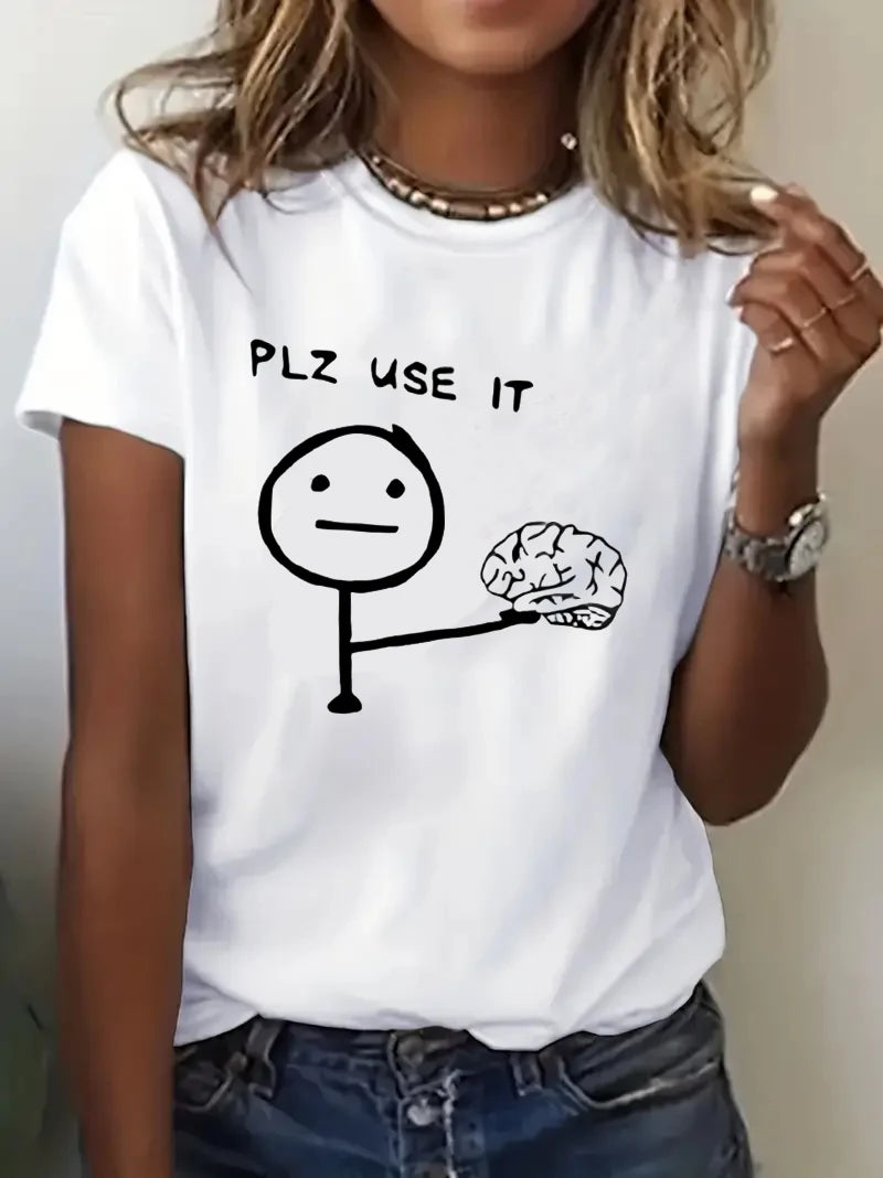 PLZ USE IT — Brain Humor Graphic Tee for Girls - Neon Districts